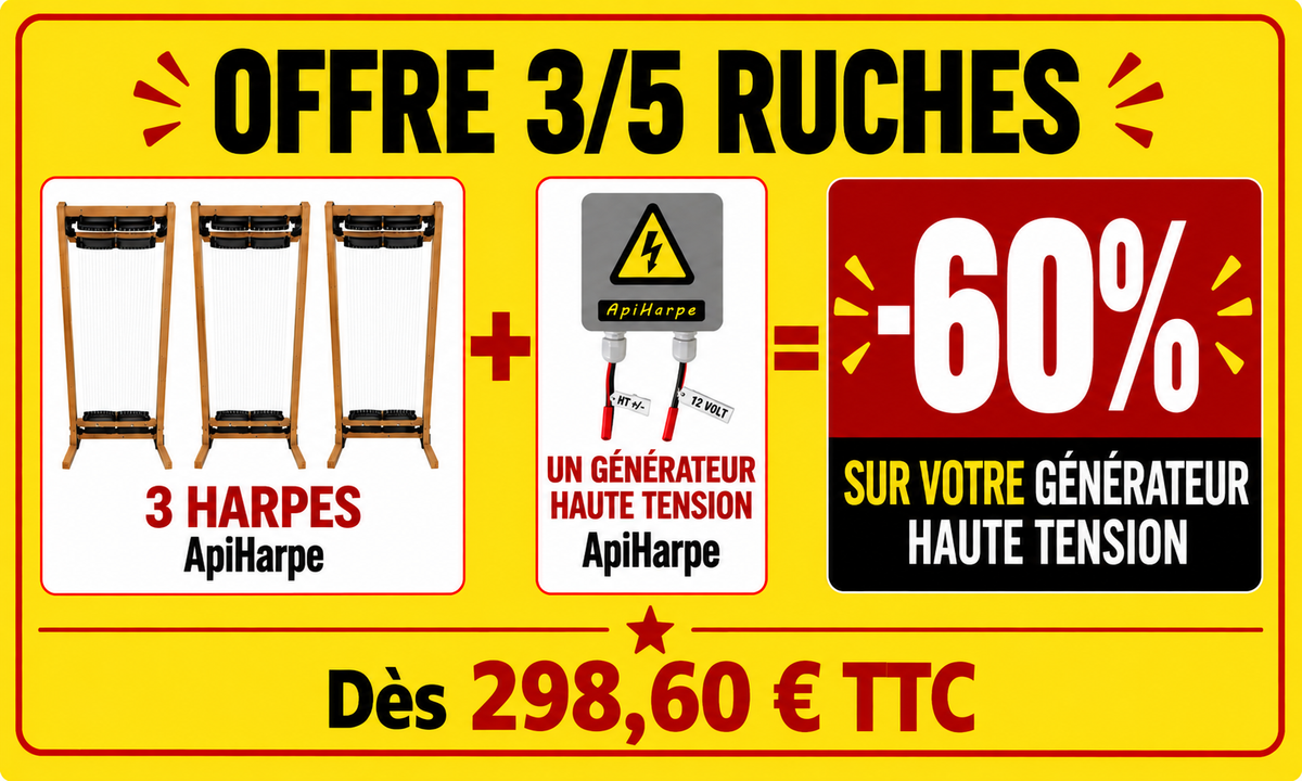 offre promotionelle 3 à 5 harpes anti frelons  asiatiques ApiHarpe + generateur haute tension Apiharpe