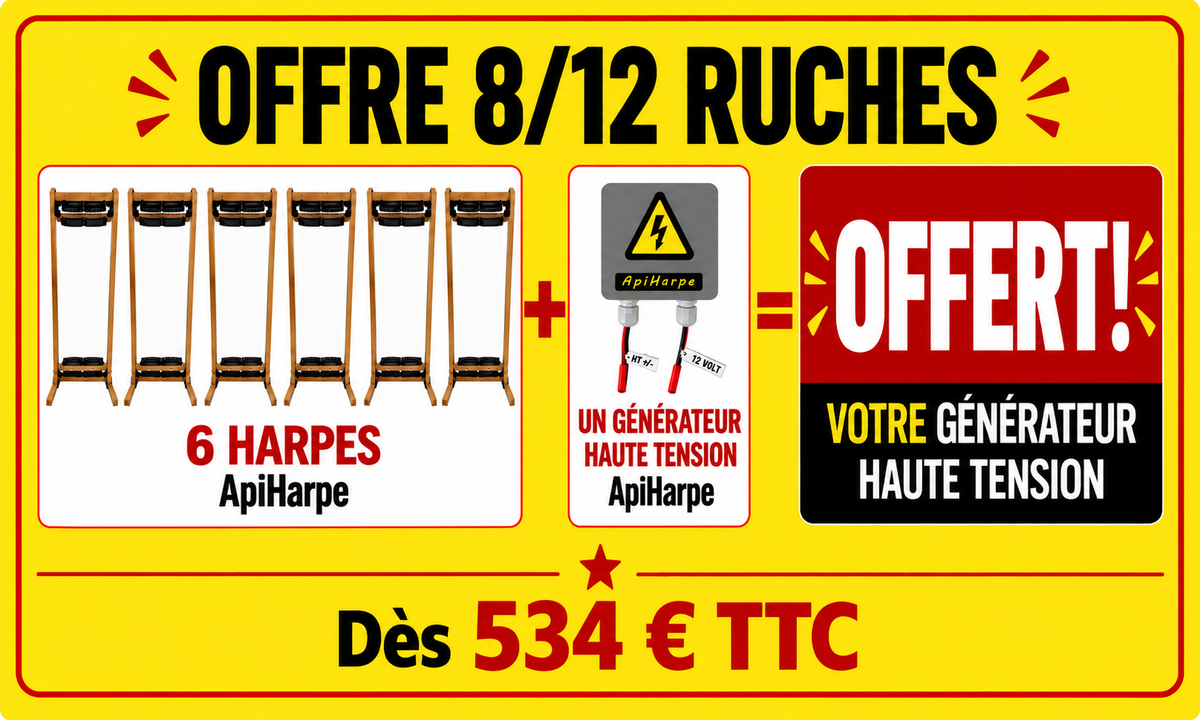 offre promotionelle 8 à 12 harpes anti frelons  asiatiques ApiHarpe + generateur haute tension Apiharpe